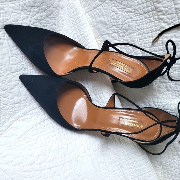 SOLD❗Aquazzura Matilde Pump Black Suede Crisscross Strap Size 40.5 - Picture 8 of 10